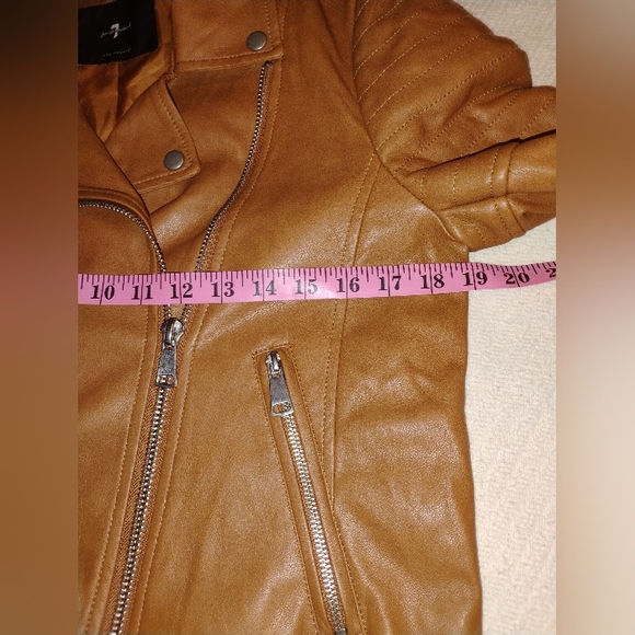 7 For All Mankind Camel Brown Vegan Leather Moto Jacket - Picture 3 of 10